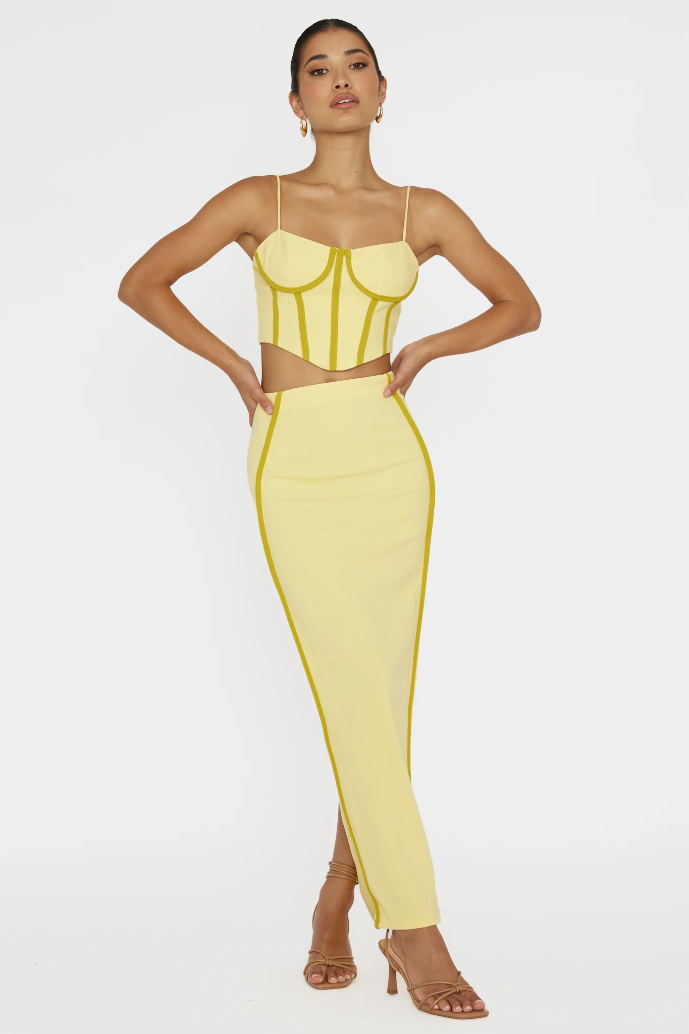 Ferrera Piping Trim Maxi Skirt Yellow - Image 5