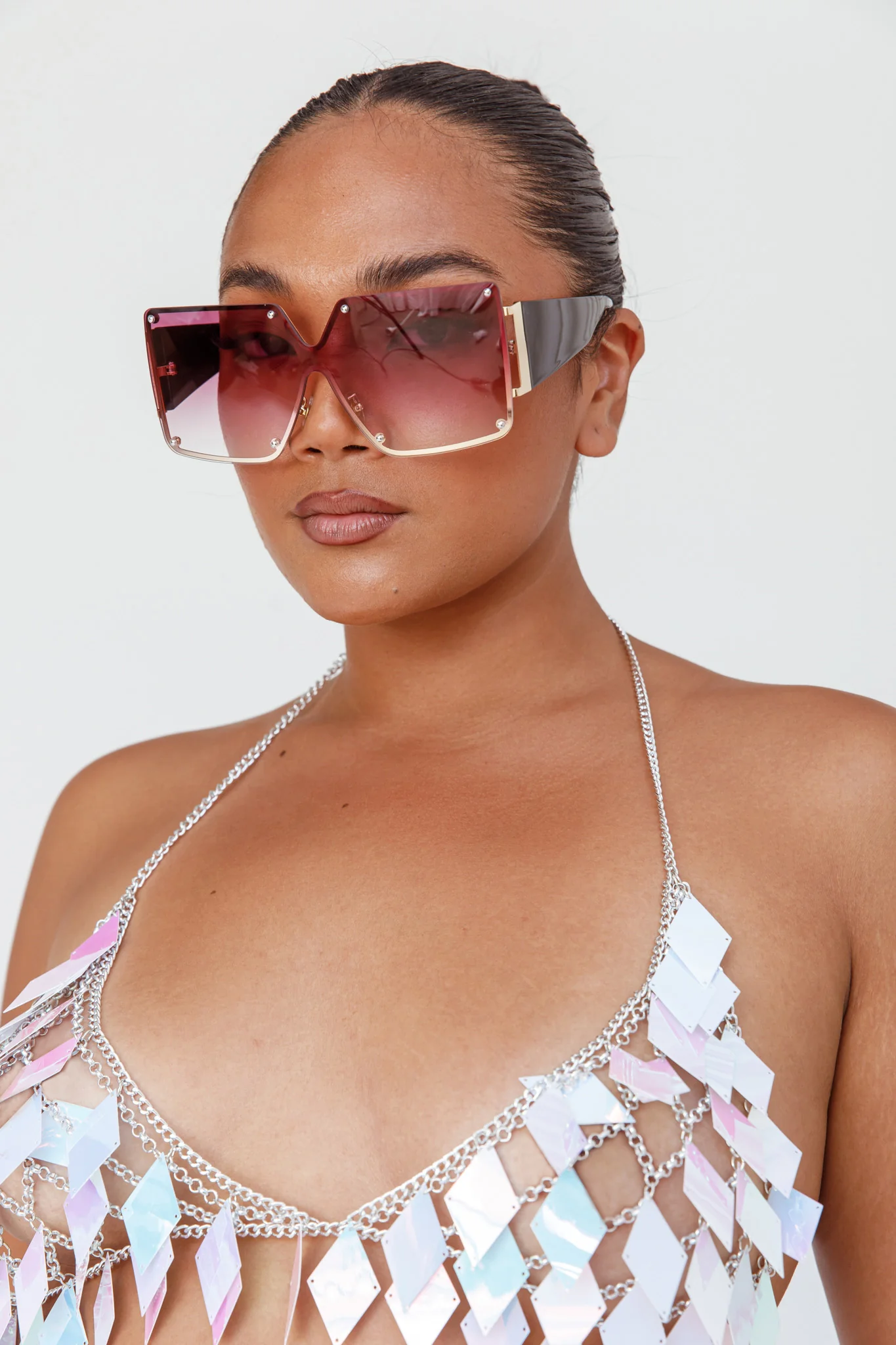 Fiery Square Frame Sunglasses Red - Image 2