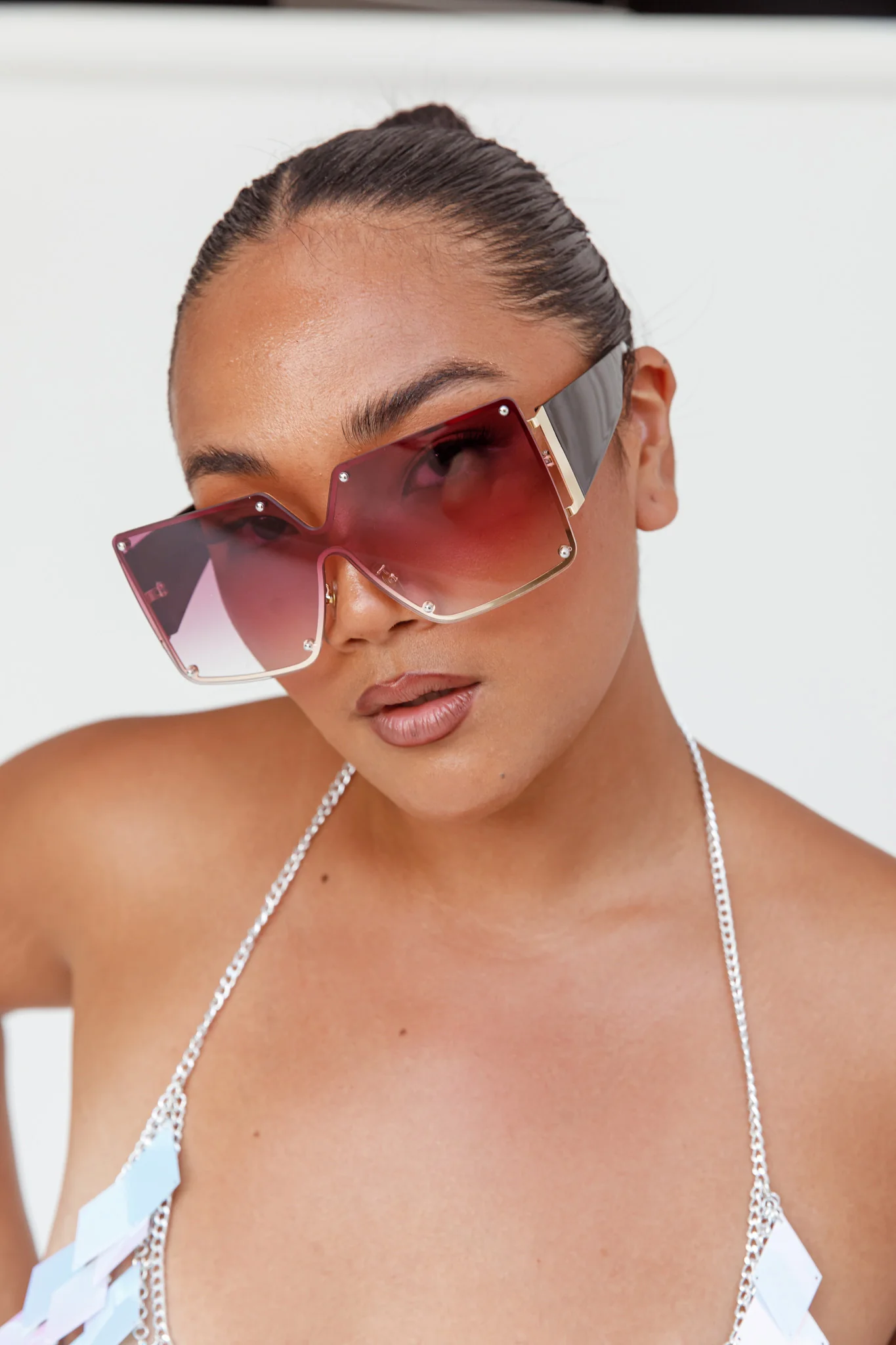 Fiery Square Frame Sunglasses Red - Image 4