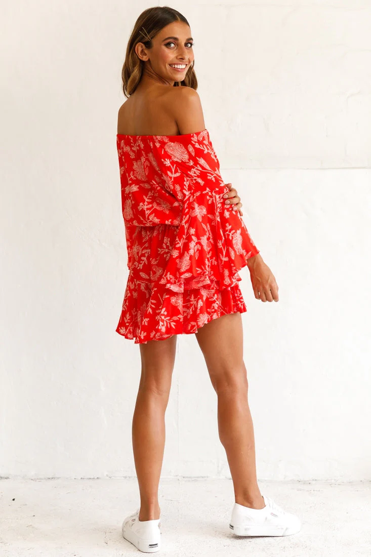 Fiona Drawstring Floral Romper Red - Image 3