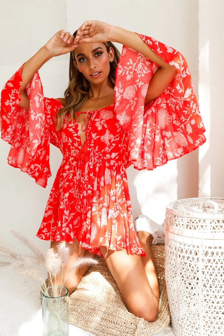 Fiona Drawstring Floral Romper Red - Image 9