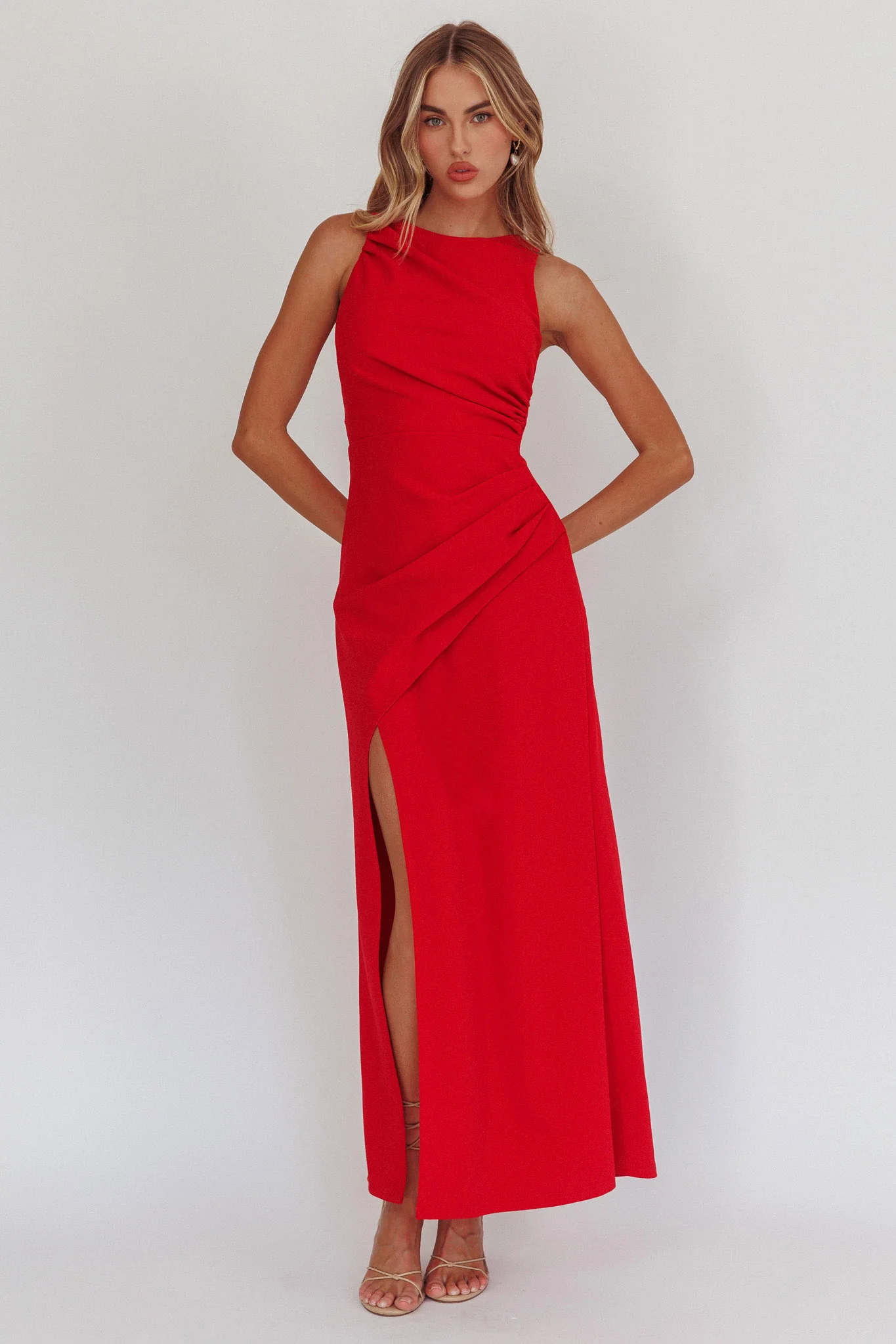 Firelights Lace-Up Back Maxi Dress Red - Image 6