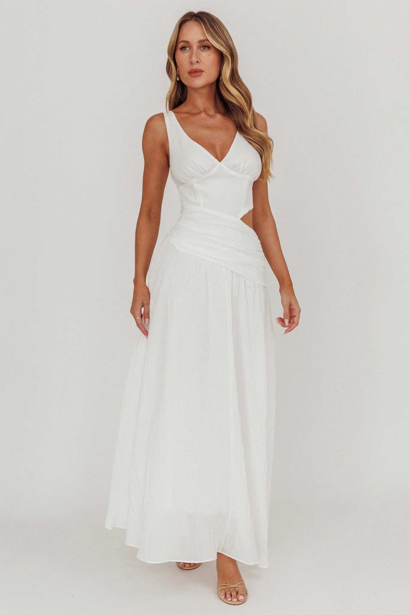 First Dates Waist Cut-Out Maxi Dress White - Image 5