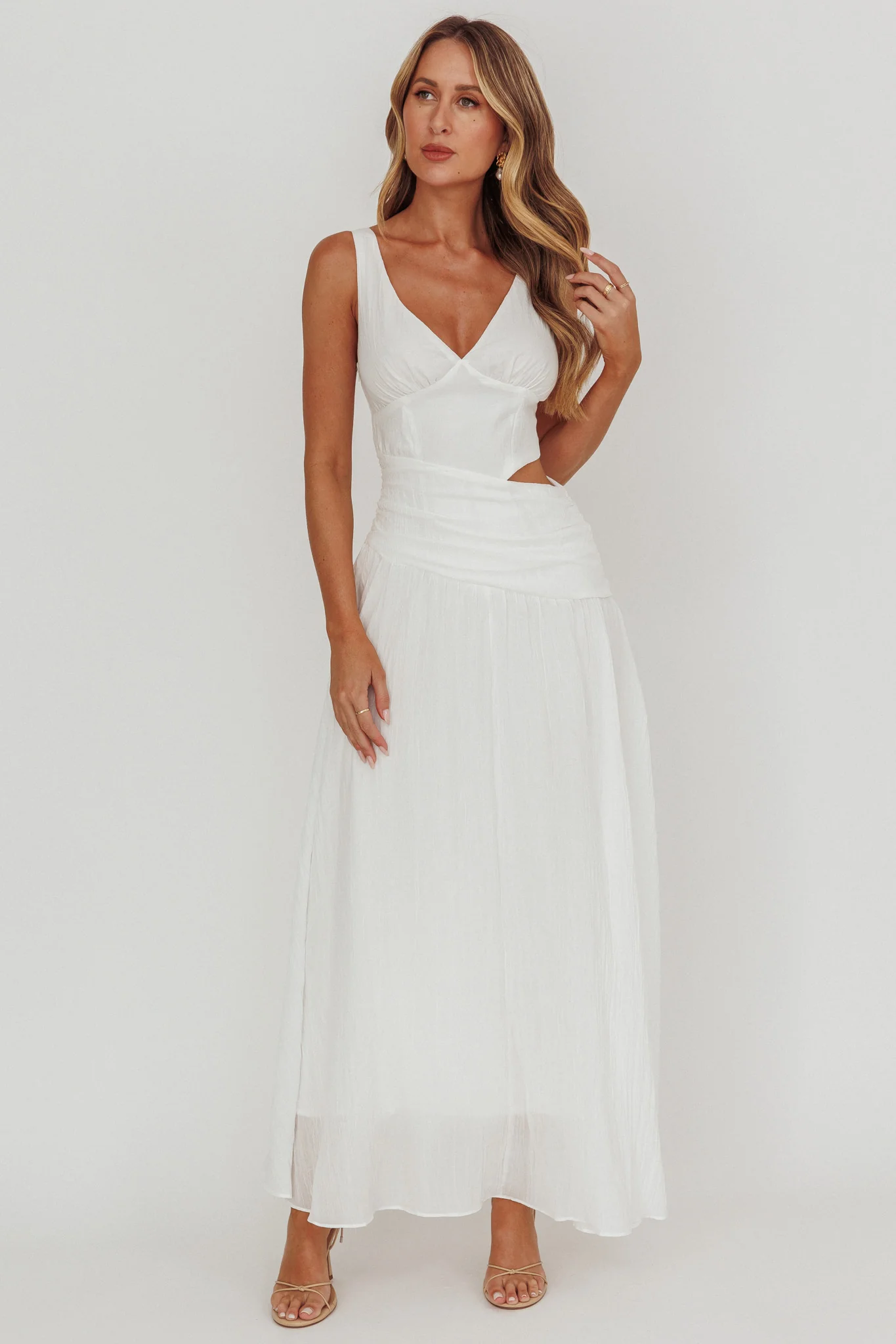 First Dates Waist Cut-Out Maxi Dress White - Image 6