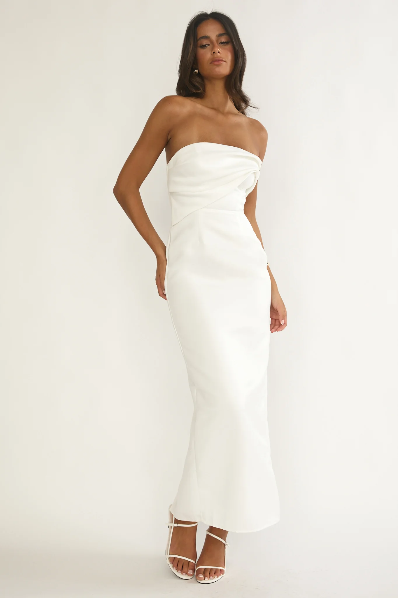 Fleur Sky Strapless Pleat Bust Maxi Dress White - Image 5