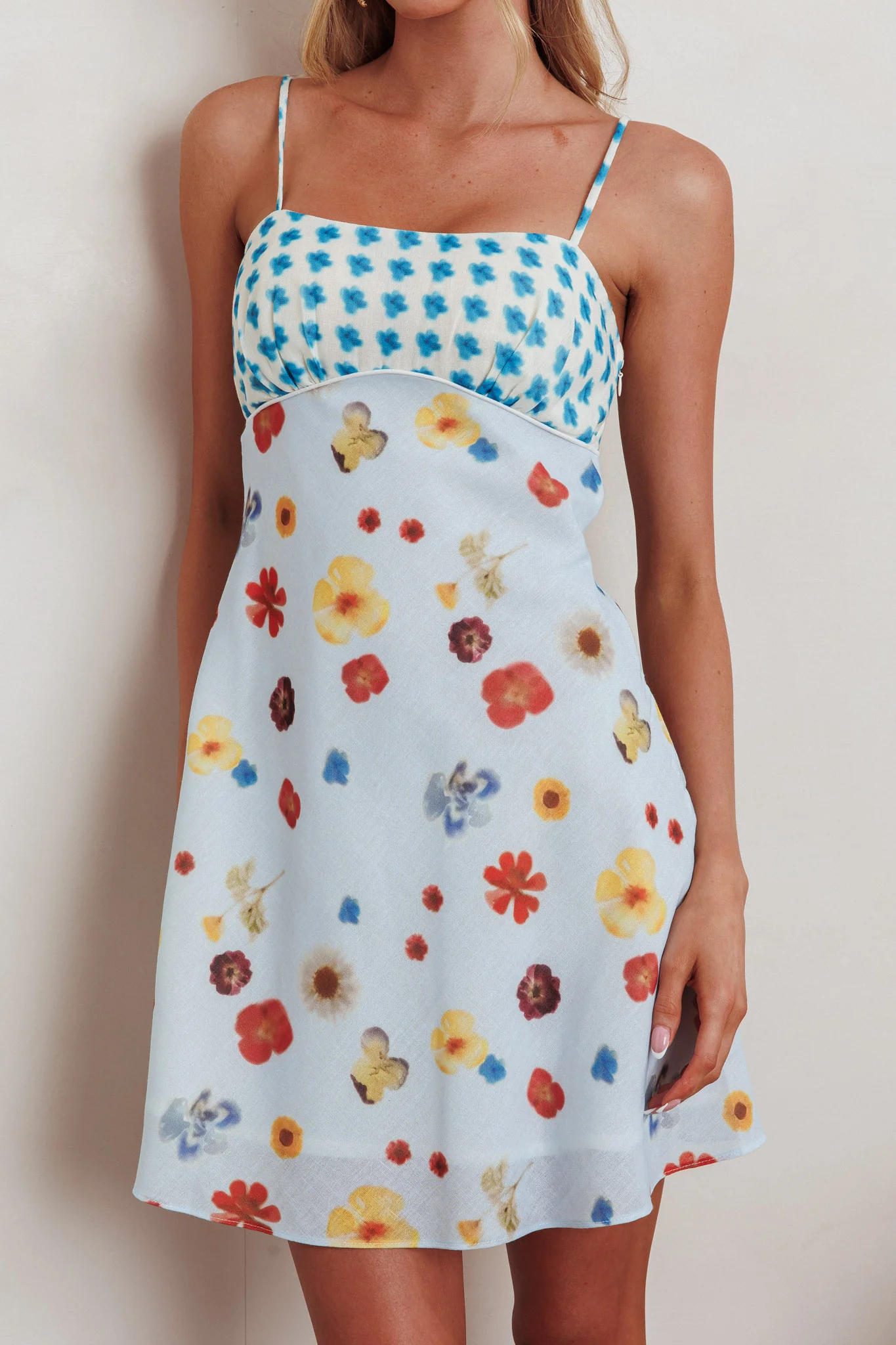 Fleur Sun Cami Strap Mini Dress Flowers Blue - Image 4