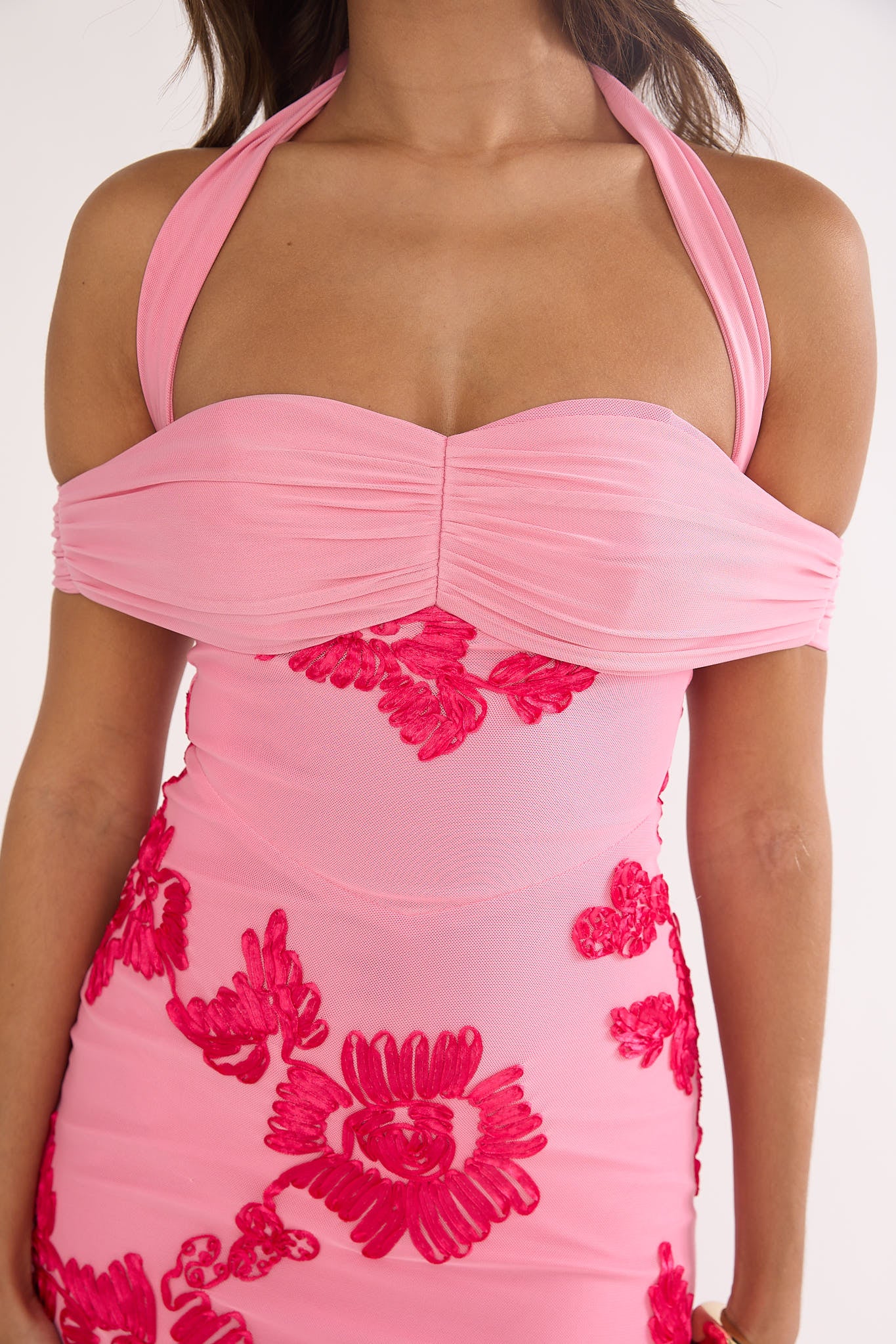 Fleurie Halter Off-Shoulder Maxi Dress Embellished Pink - Image 3