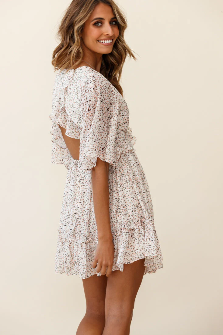 Flissy Angel Sleeve Cut-Out Babydoll Dress Animal Print Nude - Image 3