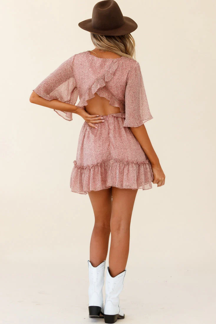 Flissy Angel Sleeve Cut-Out Babydoll Dress Leopard Print Blush - Image 3