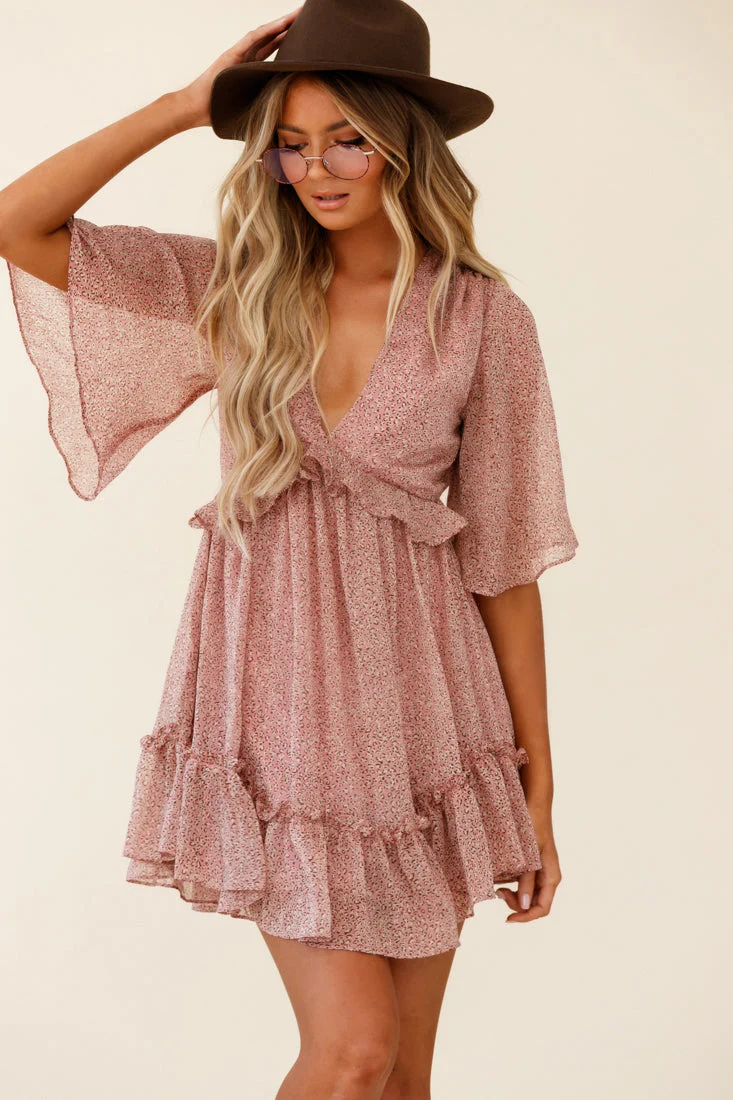 Flissy Angel Sleeve Cut-Out Babydoll Dress Leopard Print Blush - Image 6