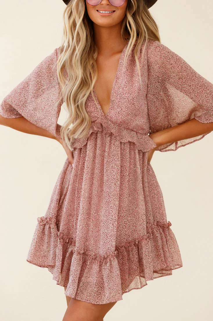 Flissy Angel Sleeve Cut-Out Babydoll Dress Leopard Print Blush - Image 8