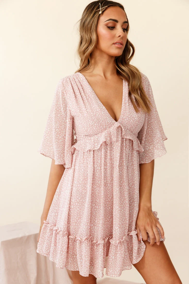 Flissy Angel Sleeve Cut-Out Babydoll Dress Speckle Print Pink - Image 7