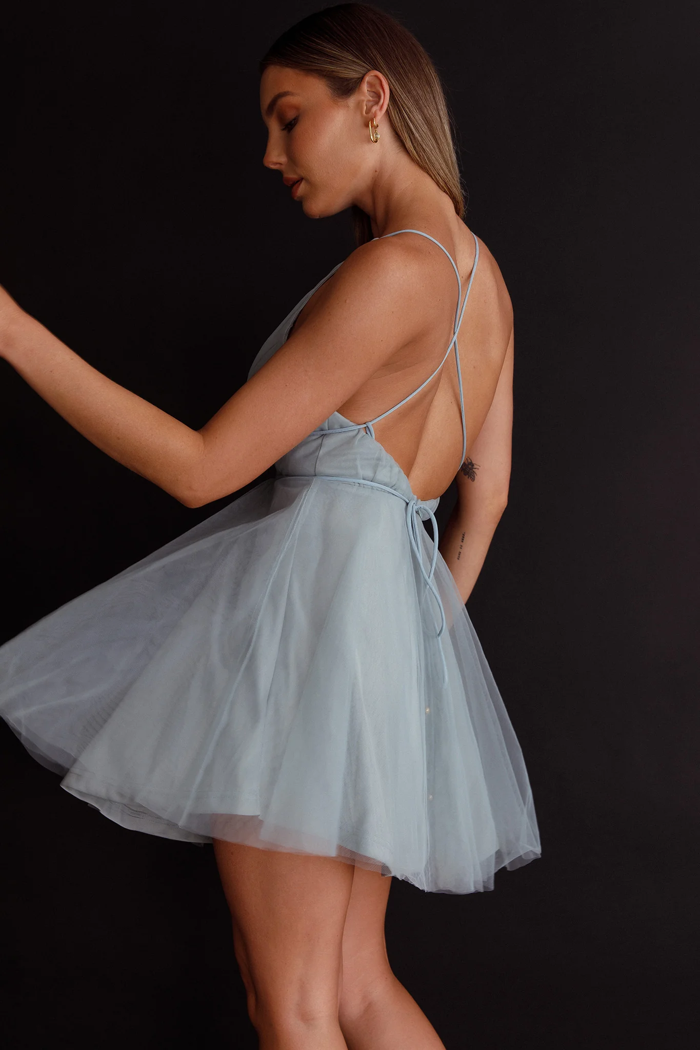 Floating By Plunging Neckline Mini Dress Sage - Image 3