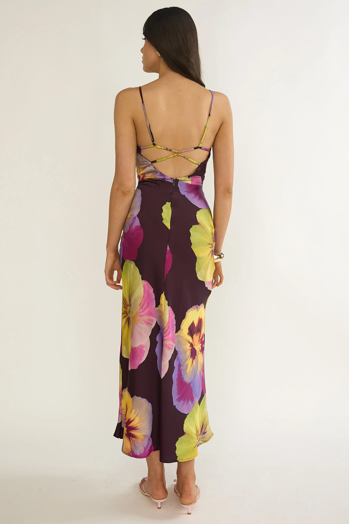 Floating Strappy Low Back Maxi Dress Pansies Plum - Image 2