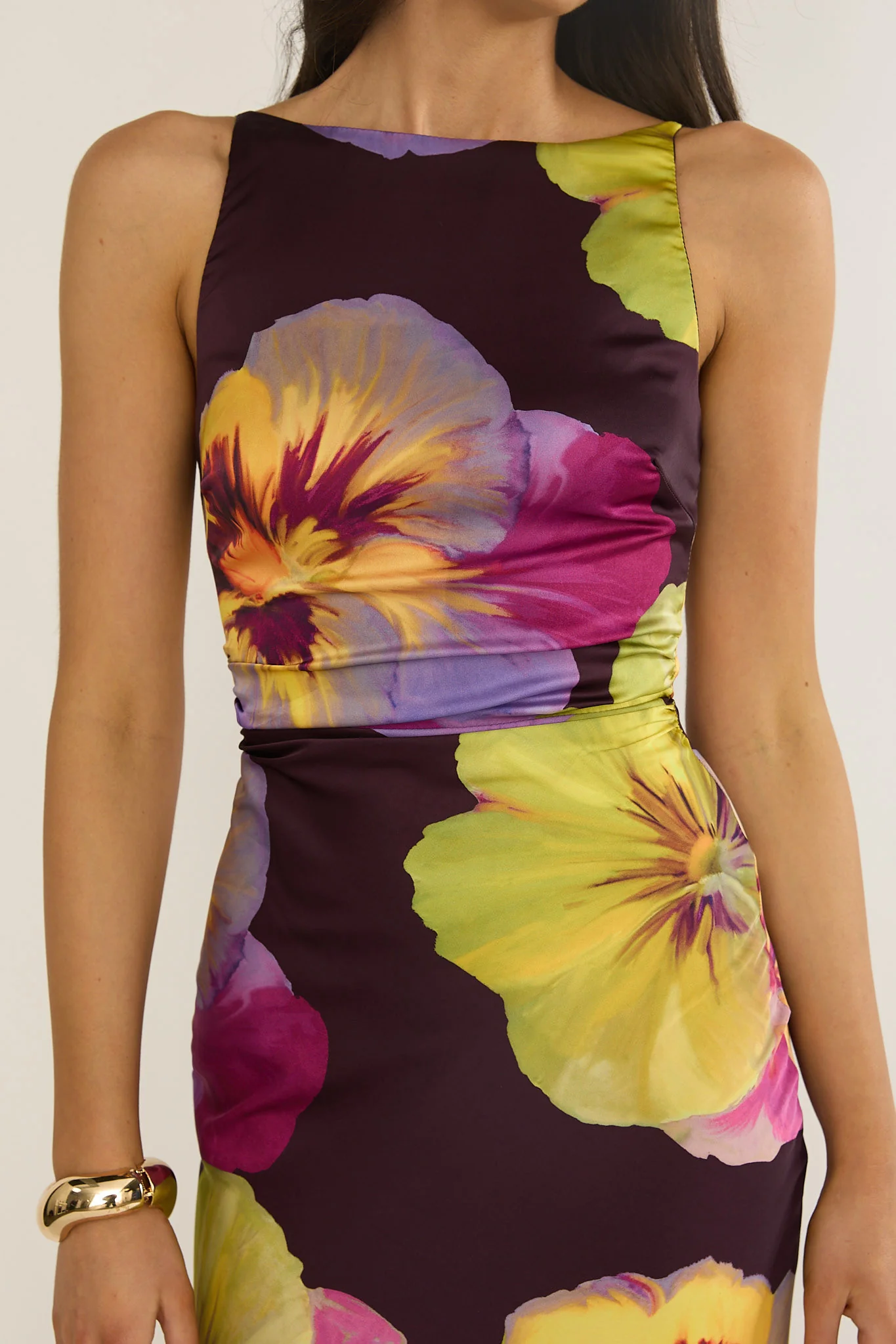 Floating Strappy Low Back Maxi Dress Pansies Plum - Image 3