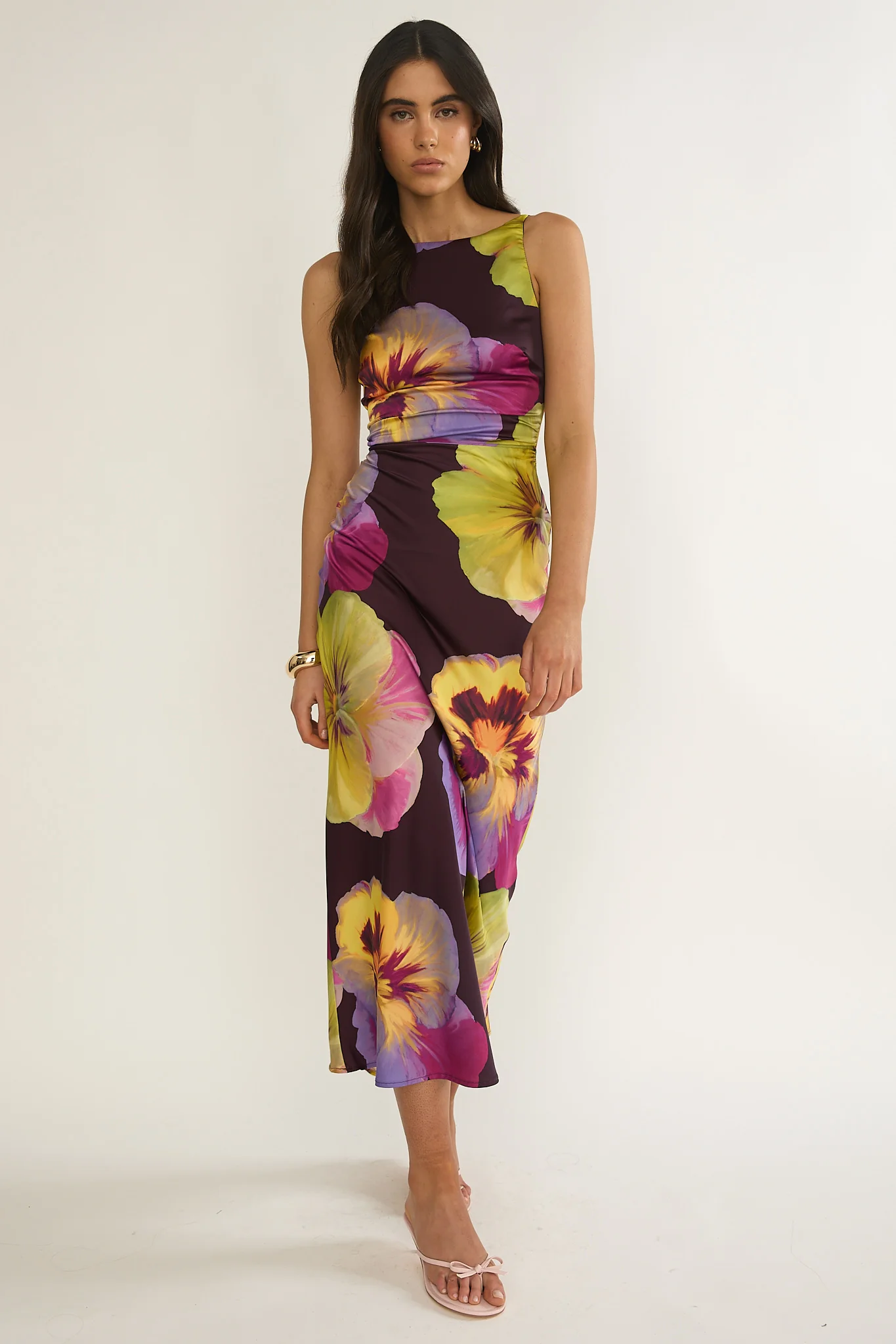 Floating Strappy Low Back Maxi Dress Pansies Plum - Image 5