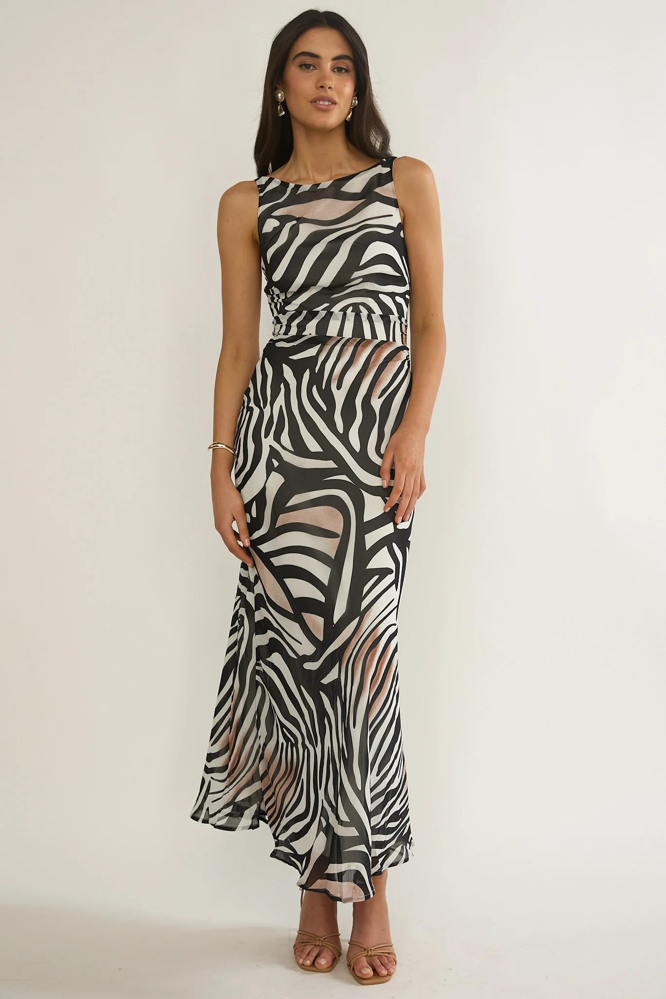 Floating Tied Low Back Maxi Dress Print Black/White - Image 5