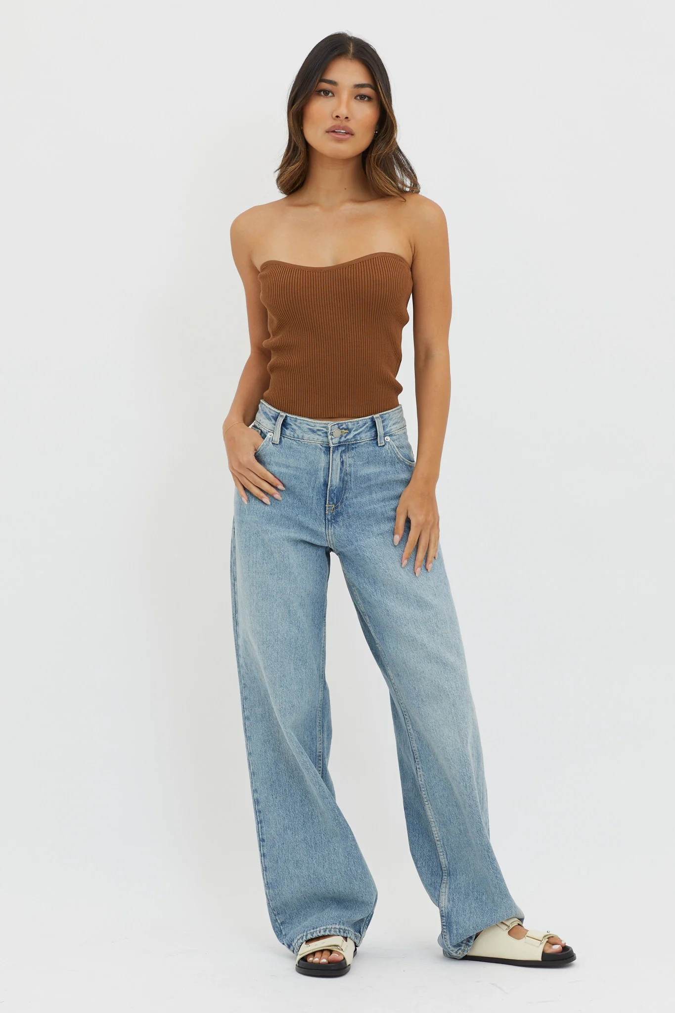 Flora Strapless Knit Top Chocolate - Image 3