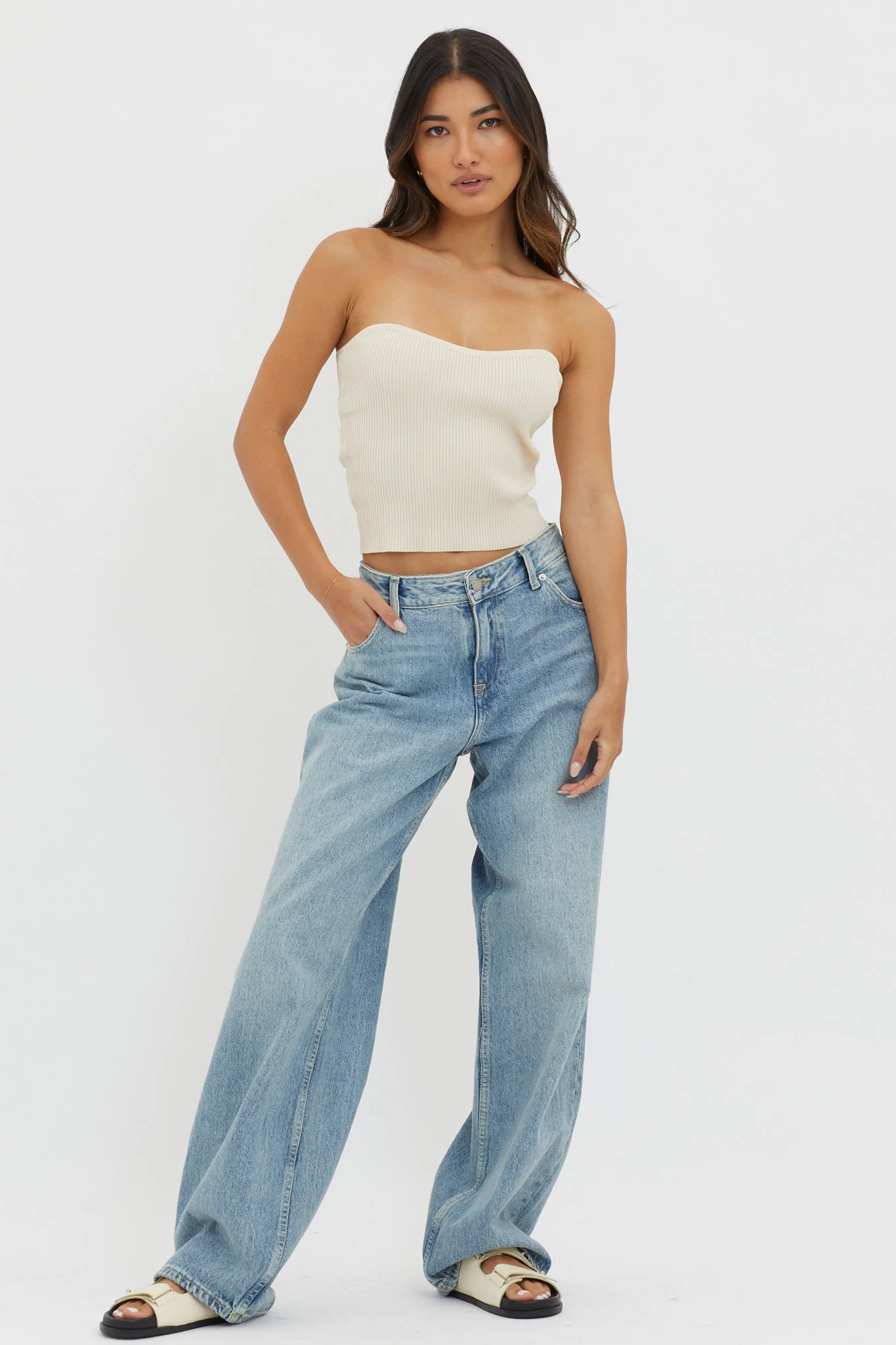 Flora Strapless Knit Top Cream - Image 3
