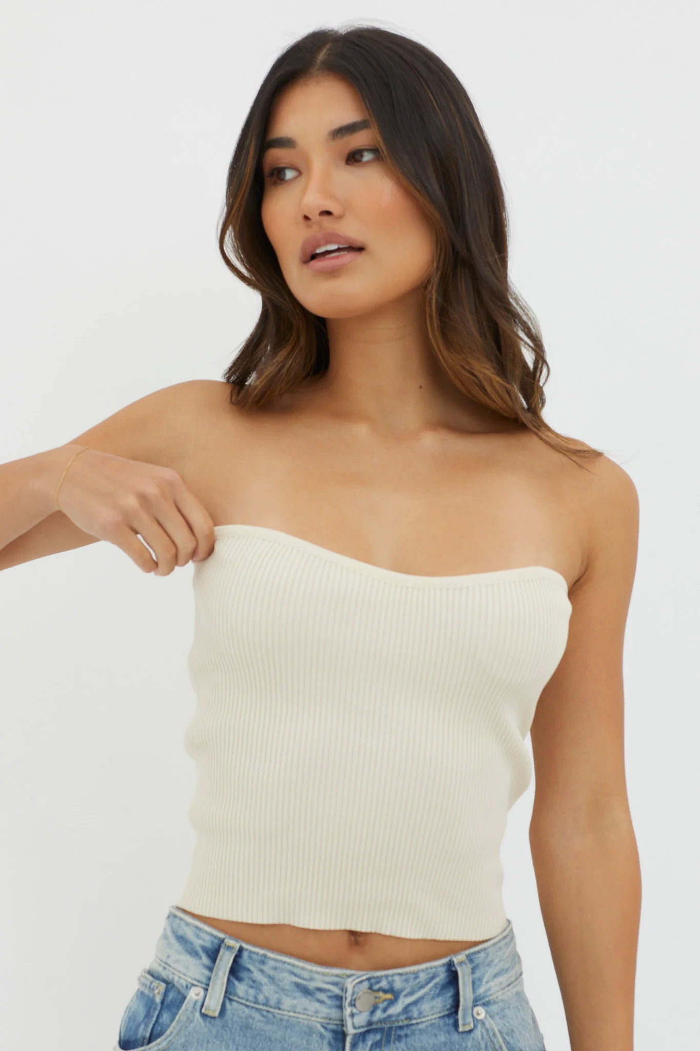 Flora Strapless Knit Top Cream - Image 5