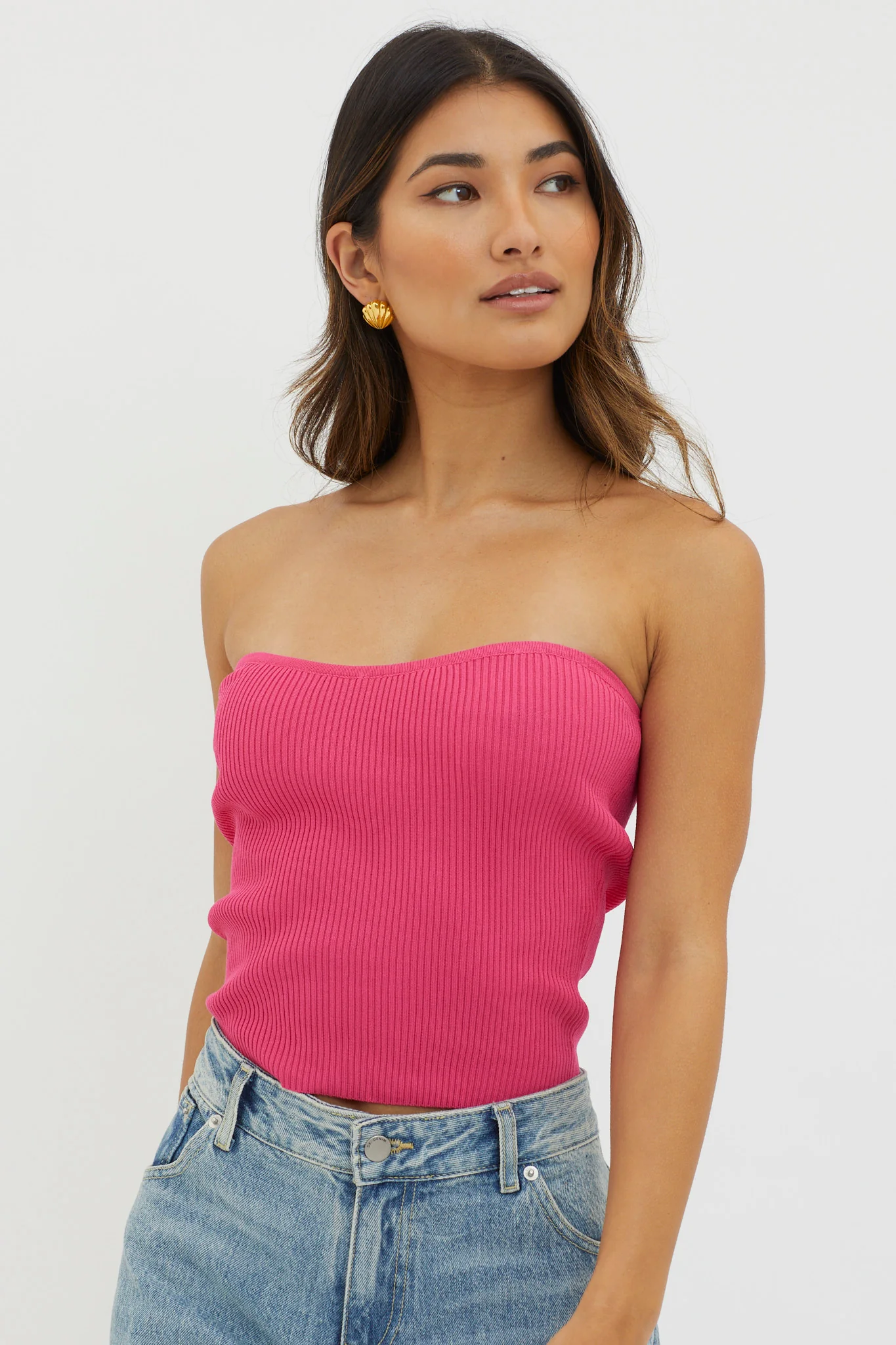 Flora Strapless Knit Top Hot Pink - Image 5