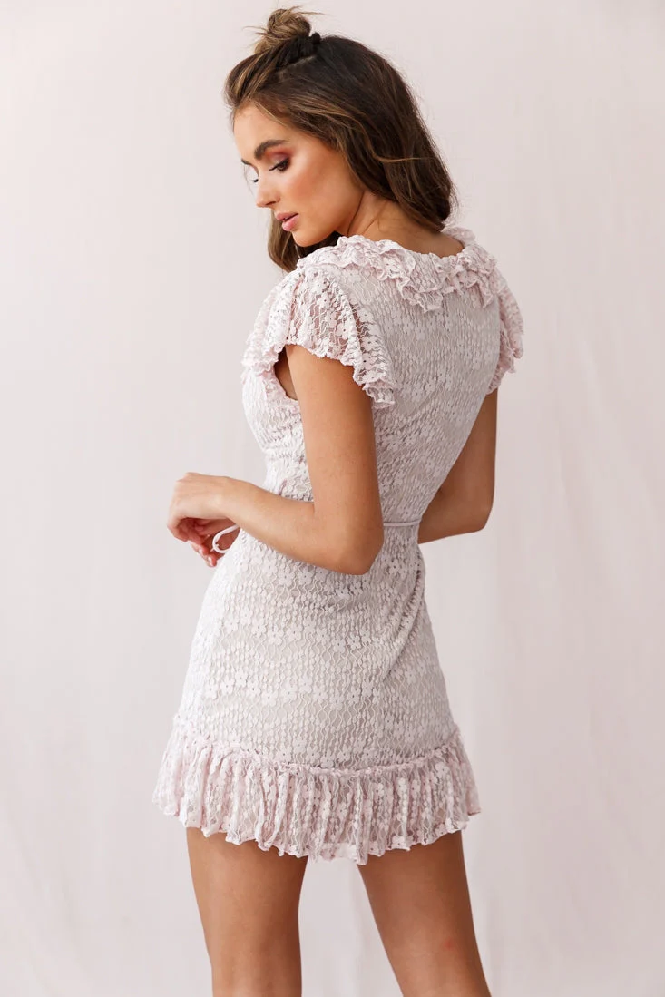 Florence Ruffle Trim Lace Dress Blush - Image 3