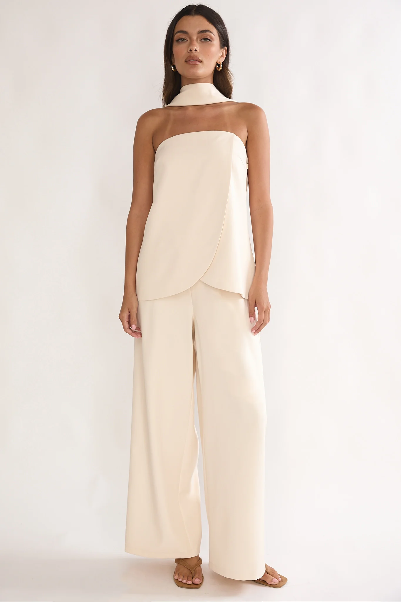 Florene Strapless Split Scarf Pants Vanilla