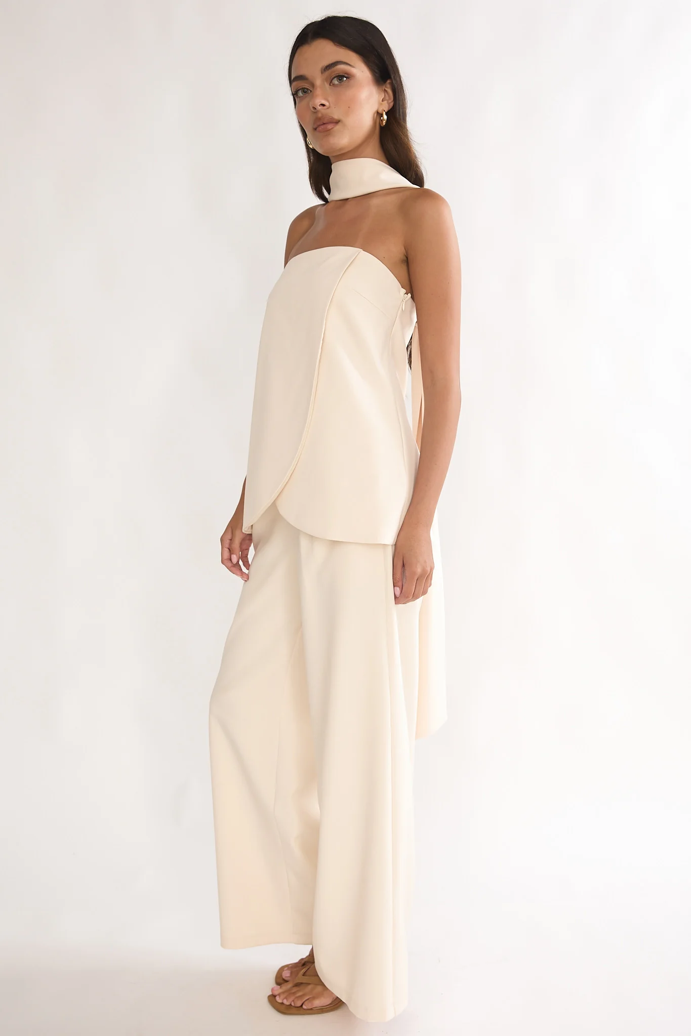 Florene Strapless Split Scarf Pants Vanilla - Image 6