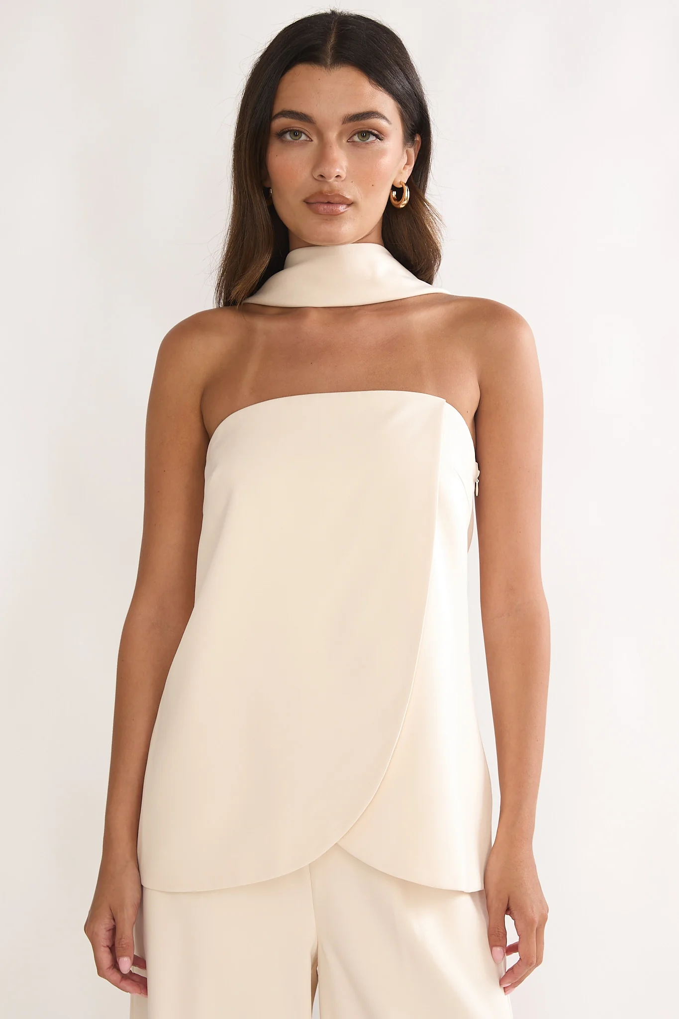 Florene Strapless Split Scarf Top Vanilla - Image 5
