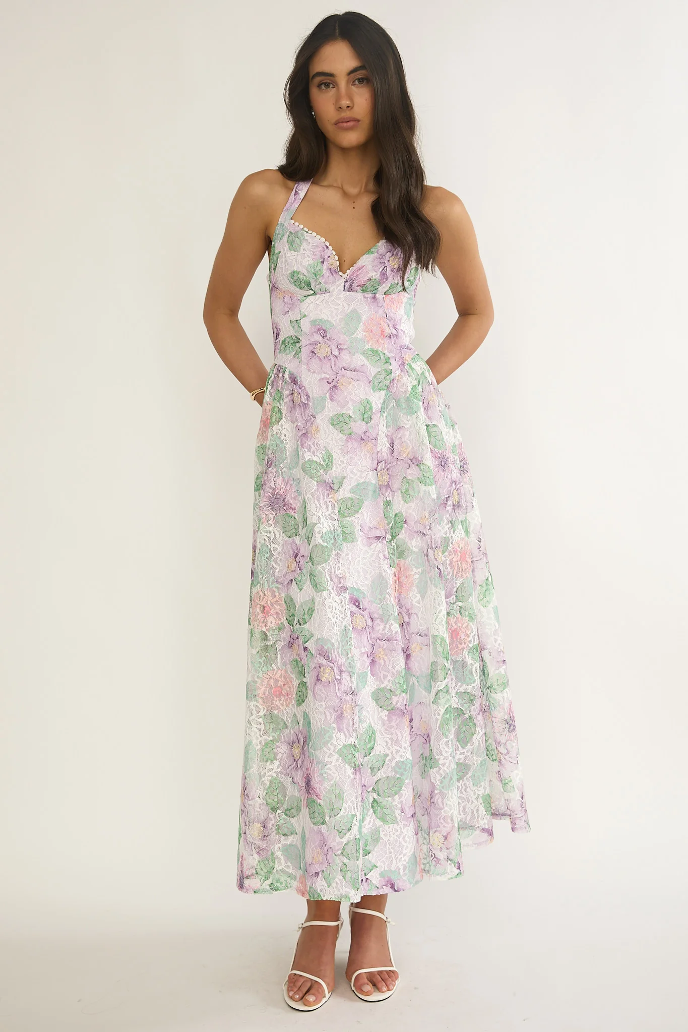 Florent Sweetheart Halterneck Maxi Dress Lace Lilac - Image 4