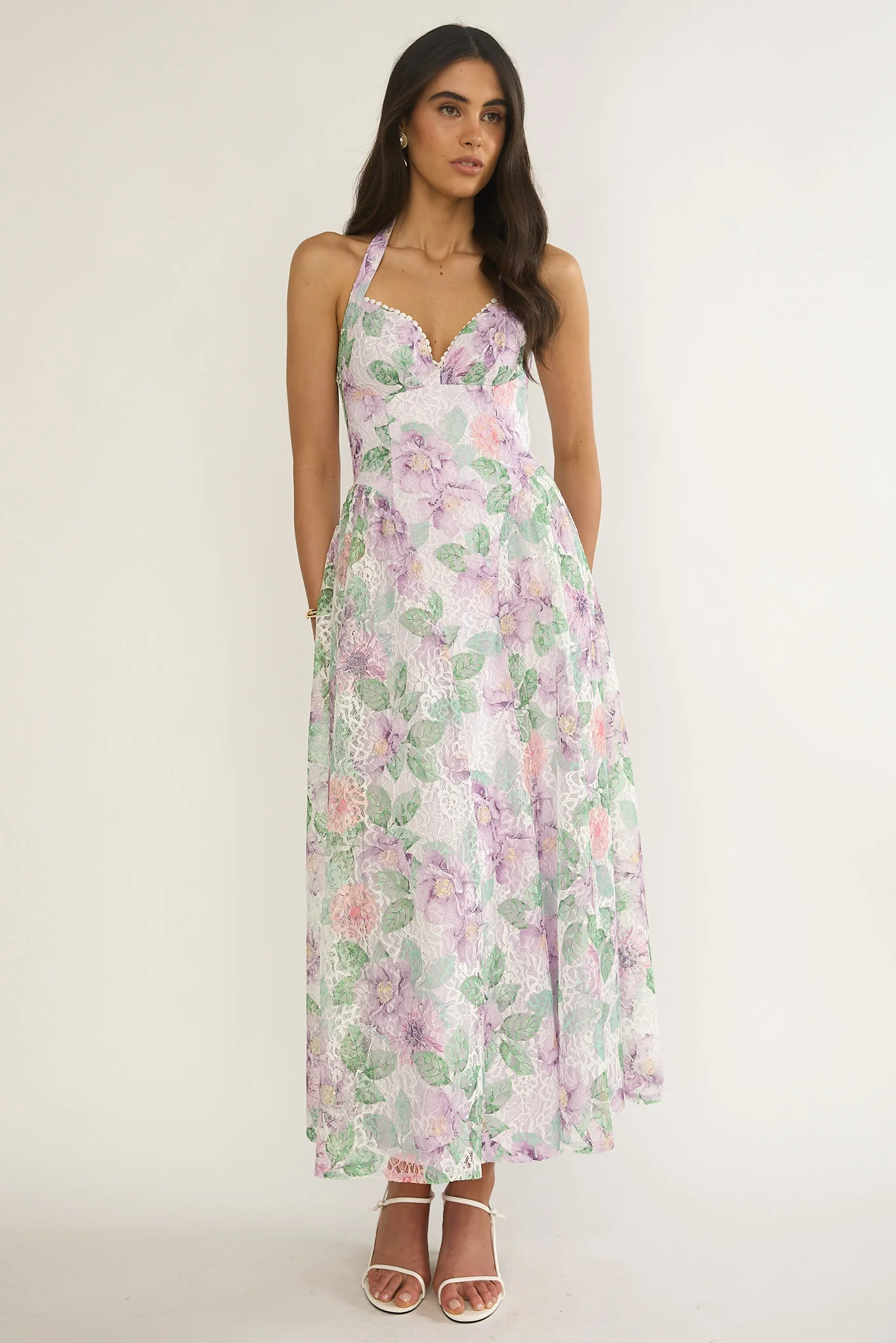 Florent Sweetheart Halterneck Maxi Dress Lace Lilac - Image 5
