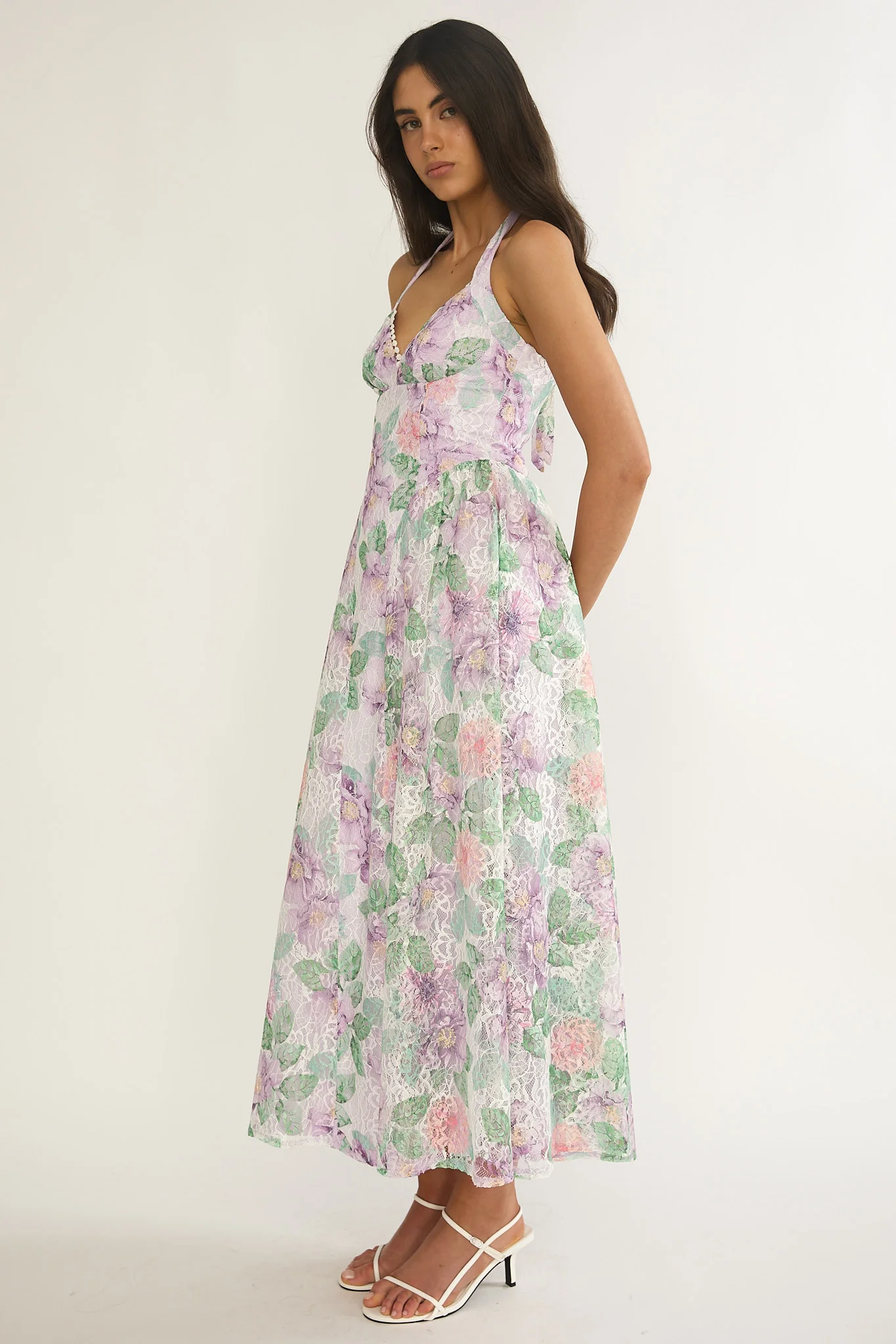 Florent Sweetheart Halterneck Maxi Dress Lace Lilac - Image 6