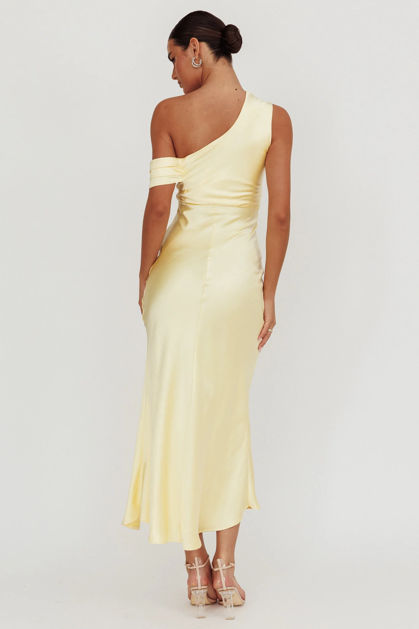 Floret Asymmetric Neckline Midi Dress Butter - Image 2