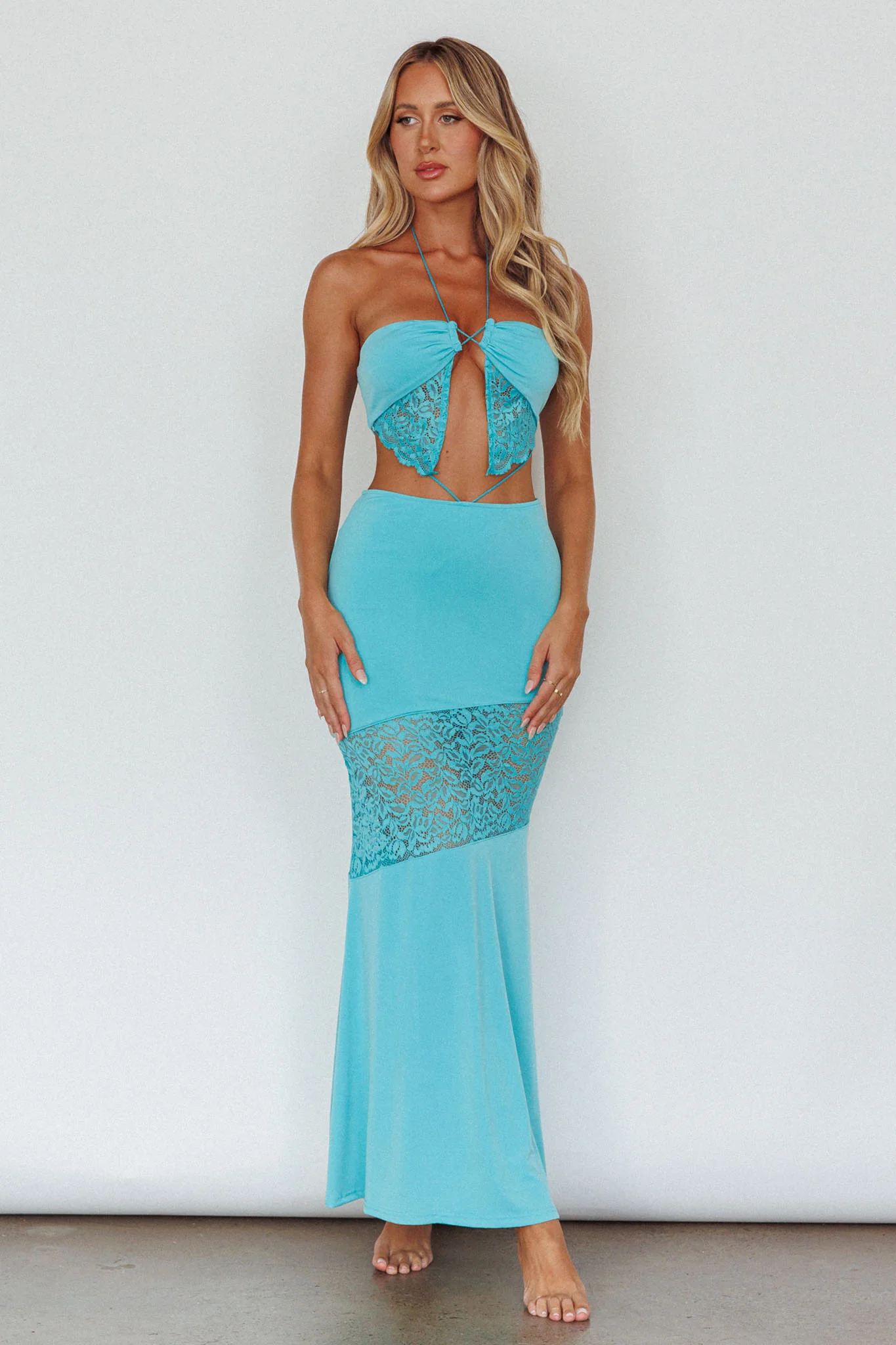 Florida Lace Insert Cut-Out Maxi Dress Blue - Image 3