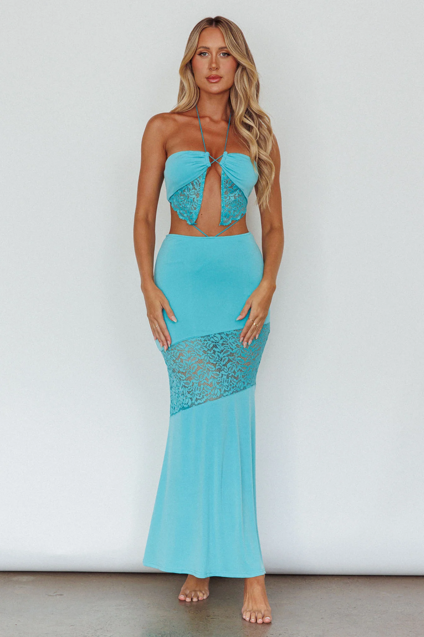 Florida Lace Insert Cut-Out Maxi Dress Blue - Image 4