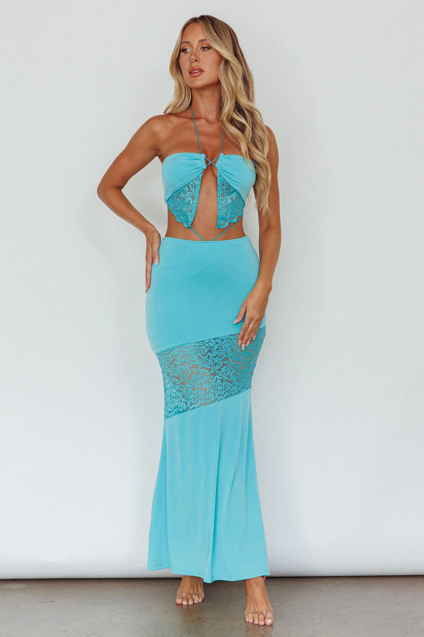 Florida Lace Insert Cut-Out Maxi Dress Blue - Image 5