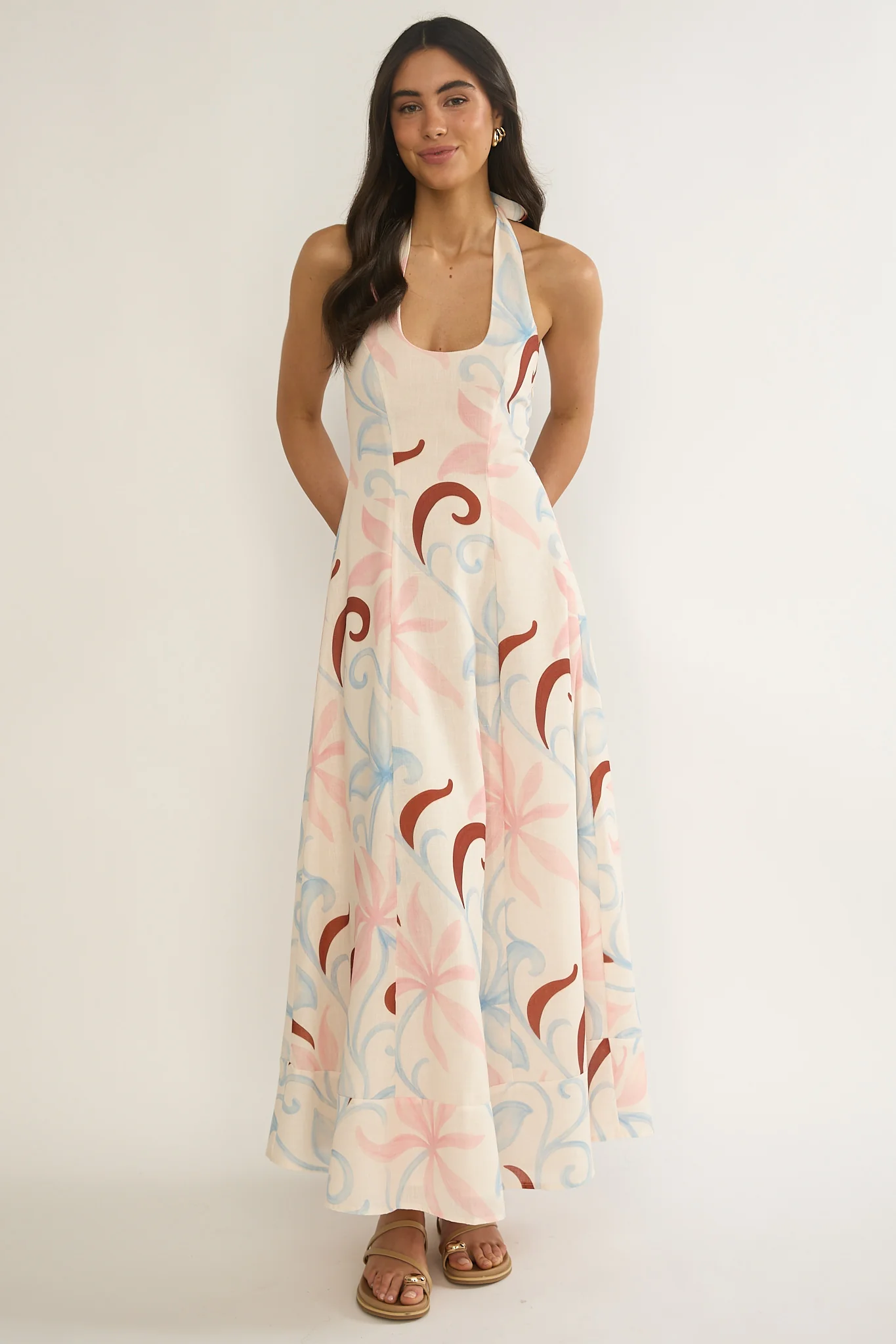 Florie Scoop Neck Halter Maxi Dress Floral - Image 4