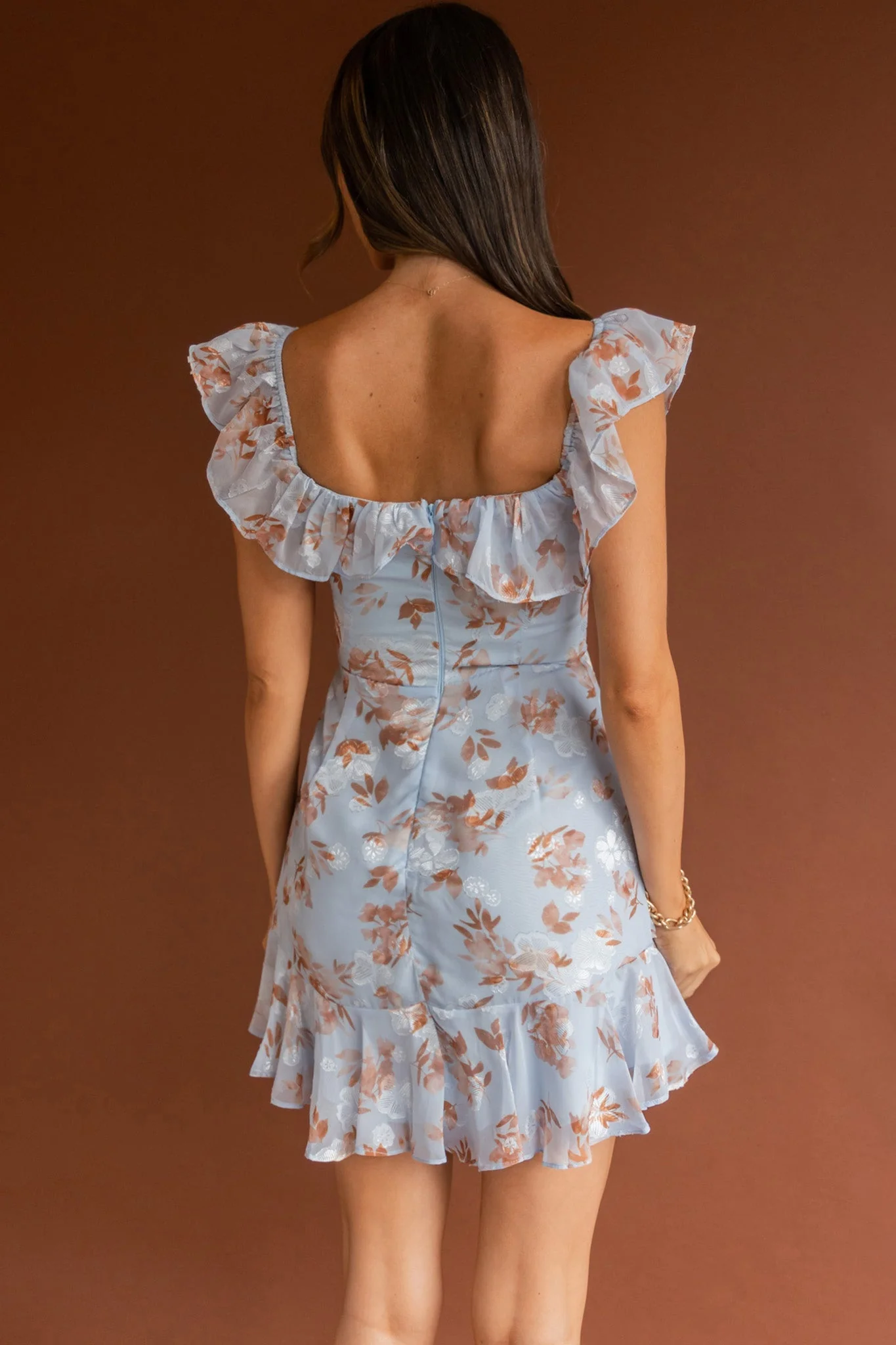 Flower Child Frill V-Neckline Dress Floral Blue - Image 6