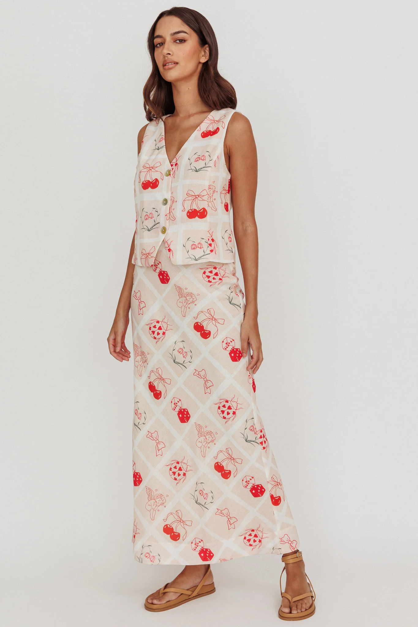 Flowering Romantic Print A-Line Maxi Skirt Beige - Image 6