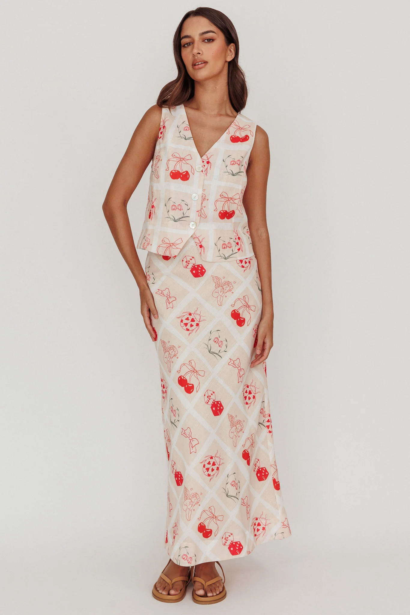 Flowering Romantic Print Sleeveless Vest Beige - Image 3
