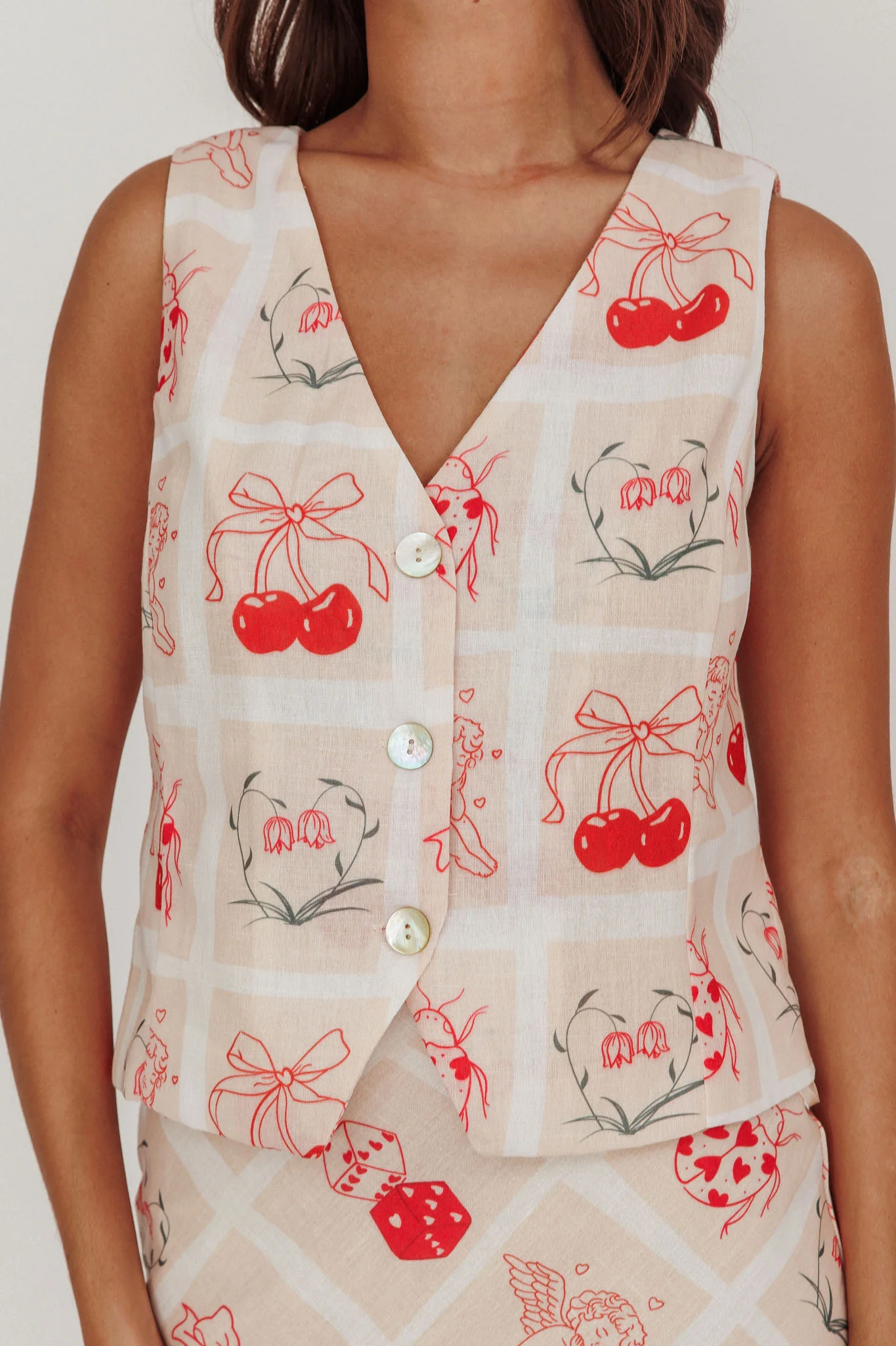 Flowering Romantic Print Sleeveless Vest Beige - Image 4