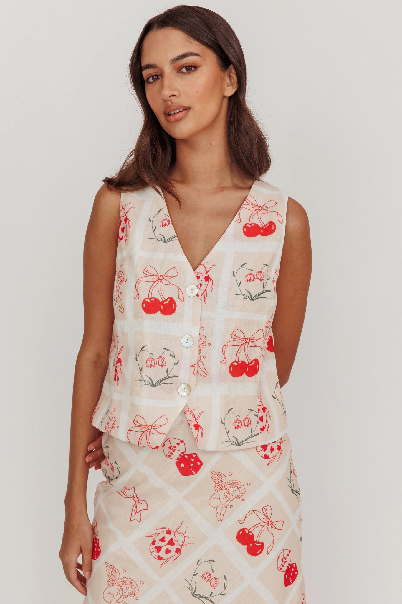 Flowering Romantic Print Sleeveless Vest Beige - Image 5