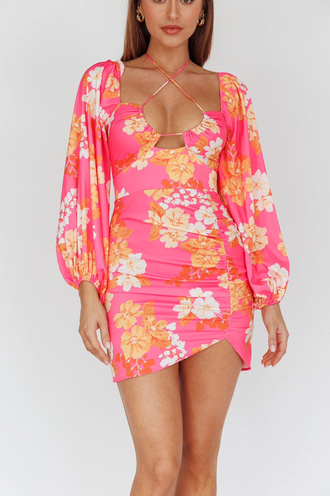 Fly Away Drawstring Bust Dress Floral Pink - Image 7