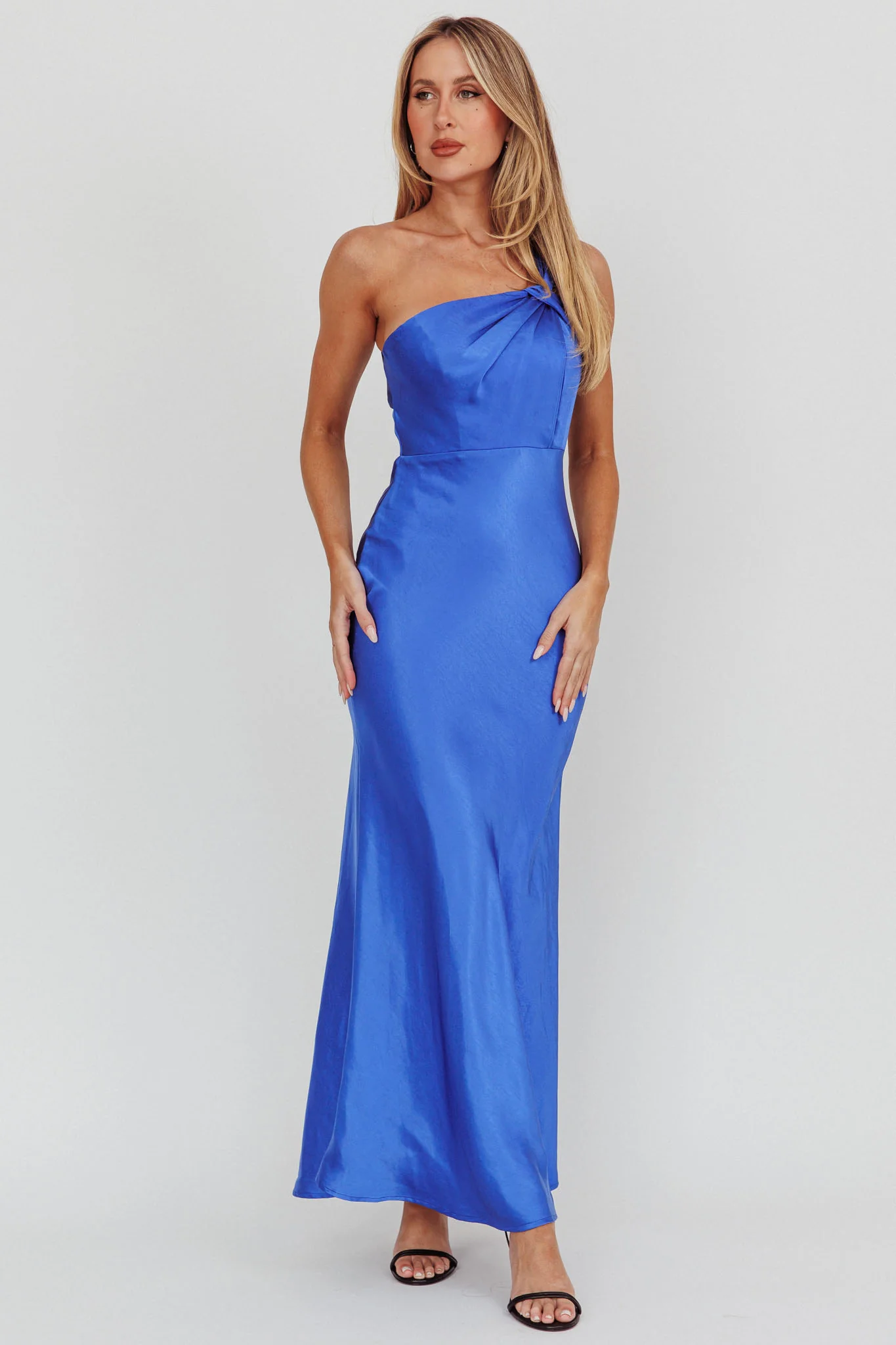 Fly Love Satin One Shoulder Maxi Dress Navy - Image 3