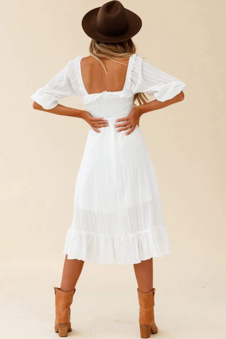 Flynn Off-Shoulder Shirred Bust Midi Dress White - Image 2