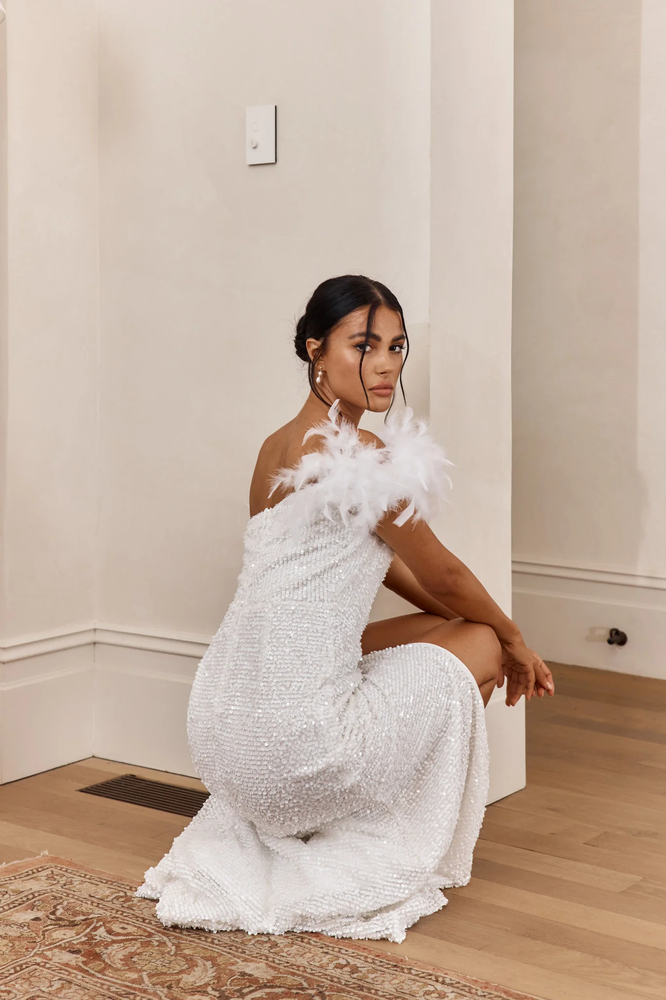For Lovers Feather Trim Sequin Maxi Dress White - Image 5