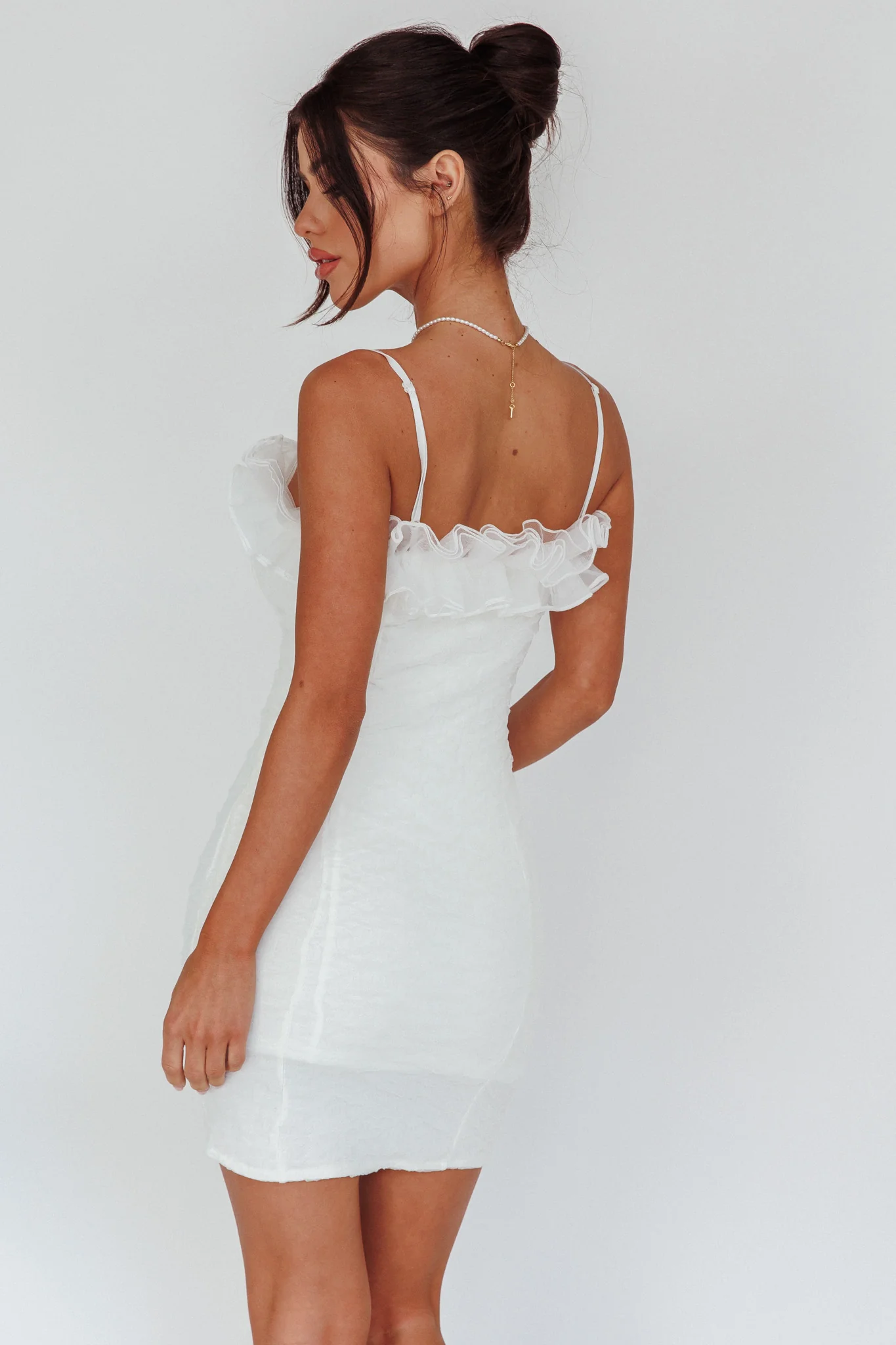 For The Frills Tulle Neckline Mini Dress Off White - Image 2