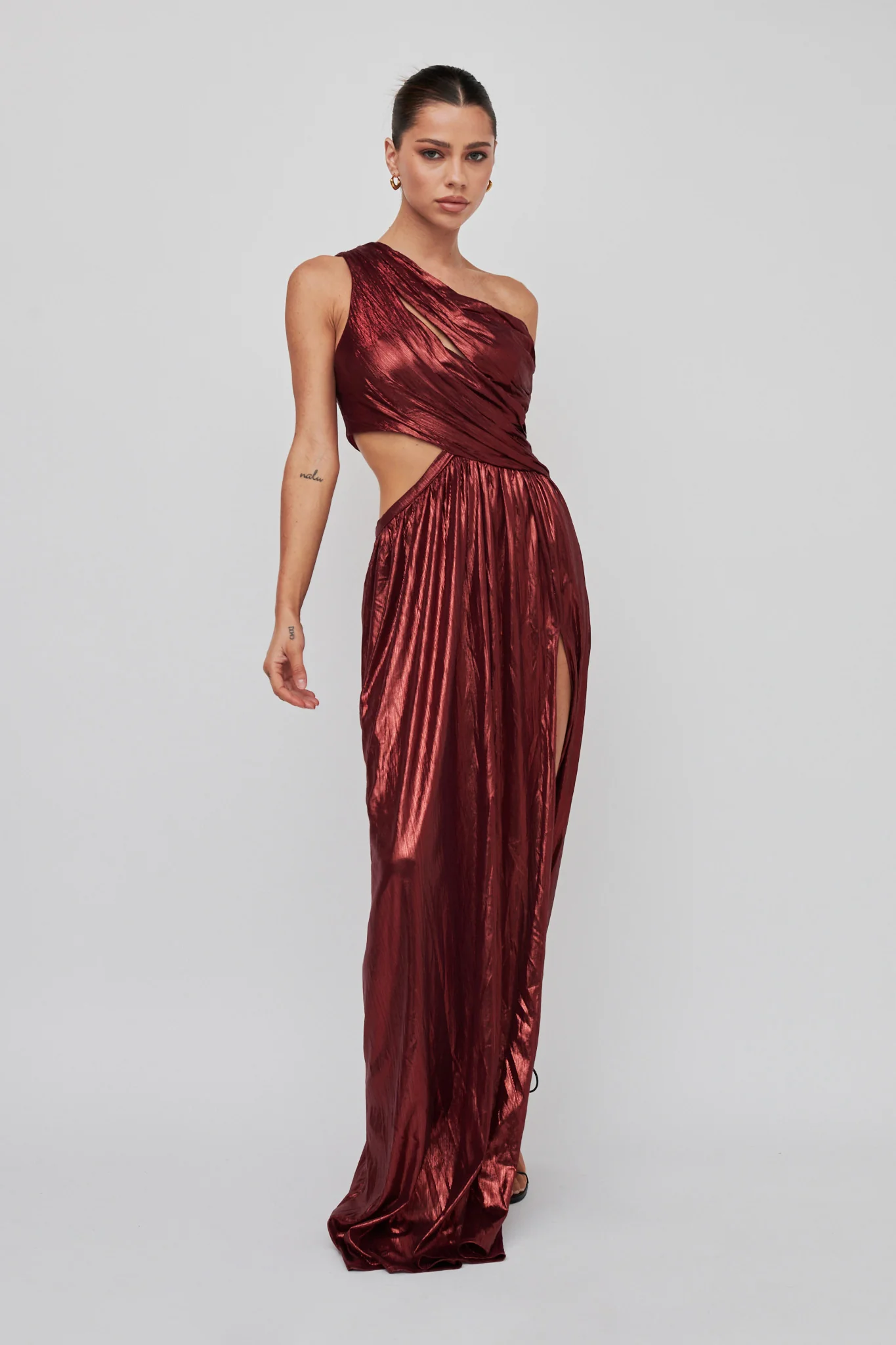 Fortuna One Shoulder Split Maxi Dress Wine - Image 5