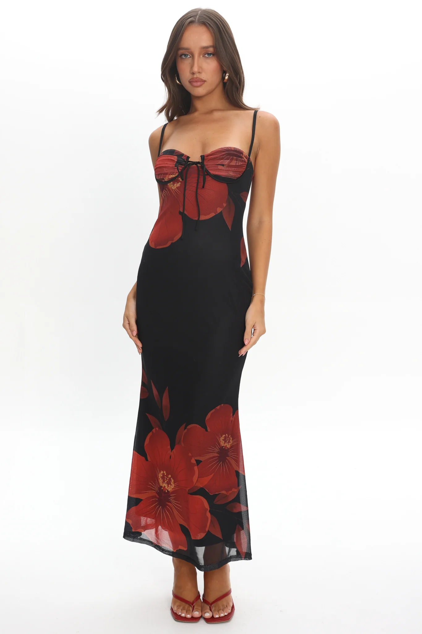 Fortune Bust Tie Maxi Dress Hibiscus Black - Image 2