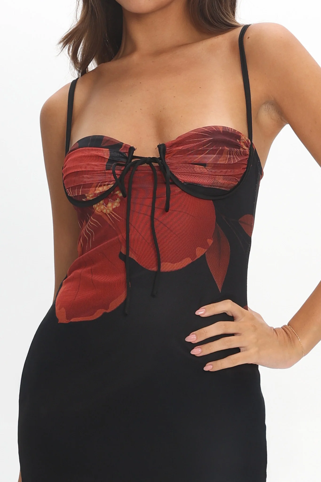Fortune Bust Tie Maxi Dress Hibiscus Black - Image 4